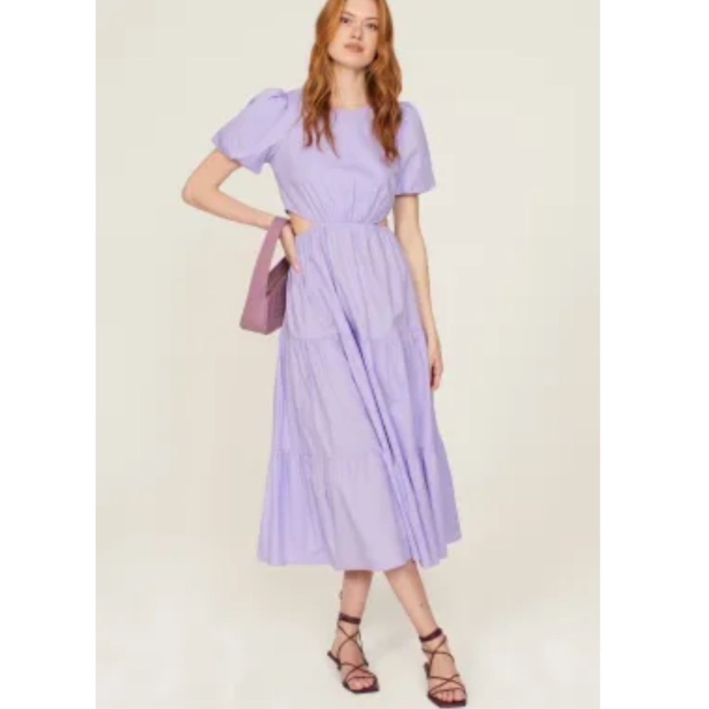 Peter Som Lavender Puff-Sleeve Midi Dress